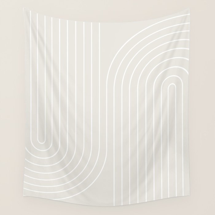 Minimal Line Curvature XI Natural Off White Mid Century Modern Arch Abstract Wall Tapestry Gallery Image 1