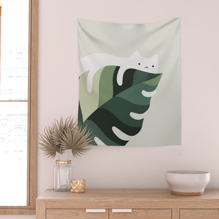Cat and Plant 12C Wall Tapestry Gallery Image 2