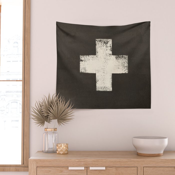 Ski Patrol Sign Cross X Vintage Wall Tapestry Gallery Image 2