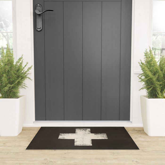 Ski Patrol Sign Cross X Vintage Welcome Mat Gallery Image 3