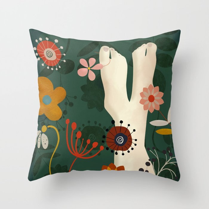mid century garden summer relax Throw Pillow Gallery Image 6