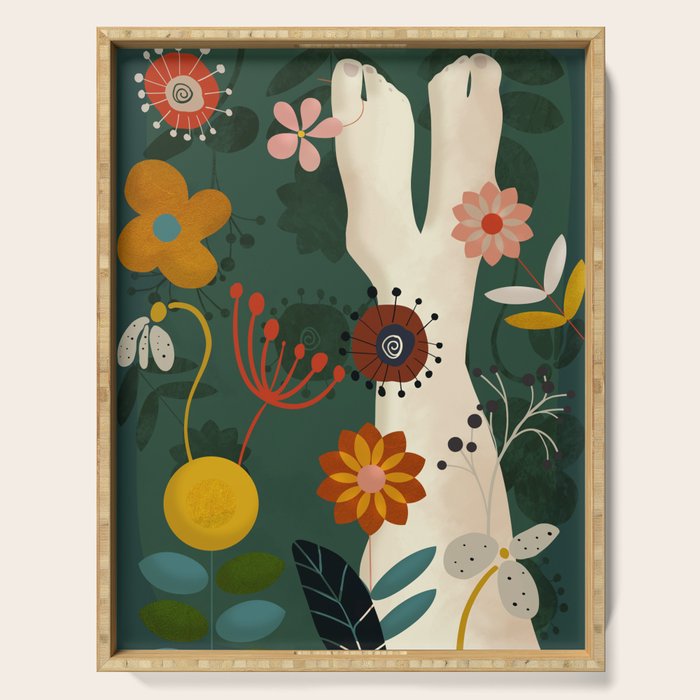 mid century garden summer relax Serving Tray Gallery Image 1