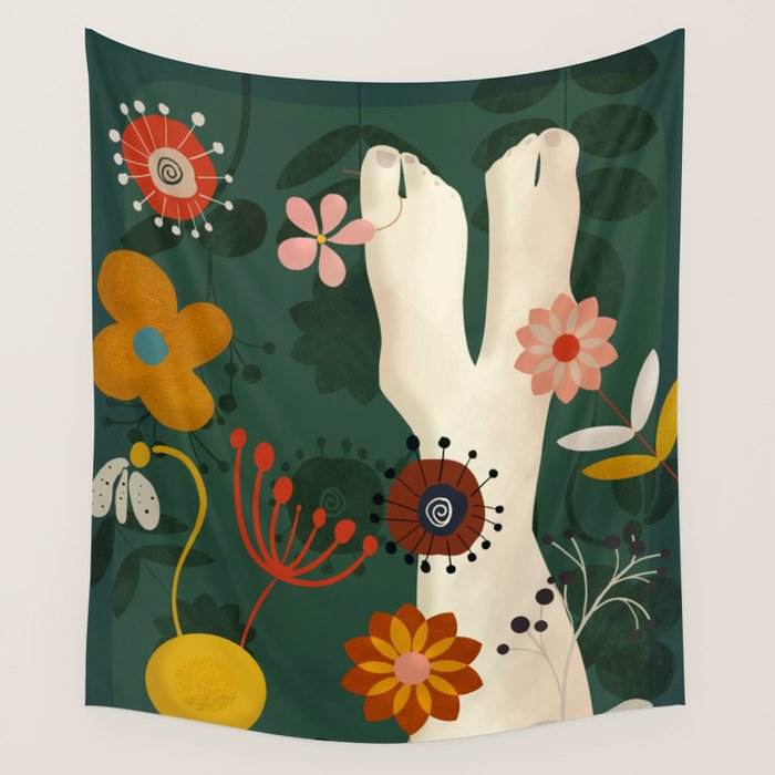 mid century garden summer relax Wall Tapestry Gallery Image 1