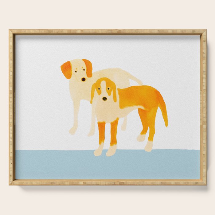Dogs Near Water - Yellow and White Serving Tray Gallery Image 1