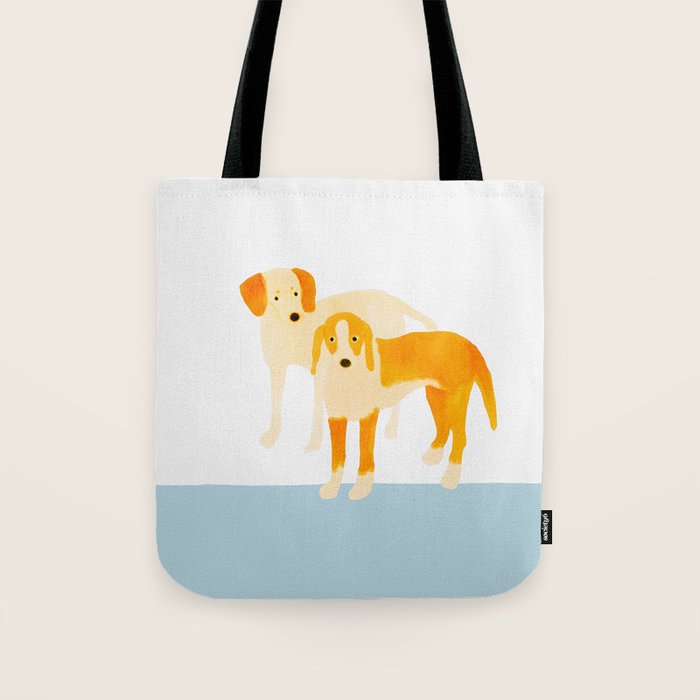 Dogs Near Water - Yellow and White Tote Bag Gallery Image 1