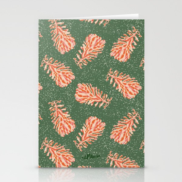 Dancing Pinecones in Sage Green & Red Stationery Card Gallery Image 1
