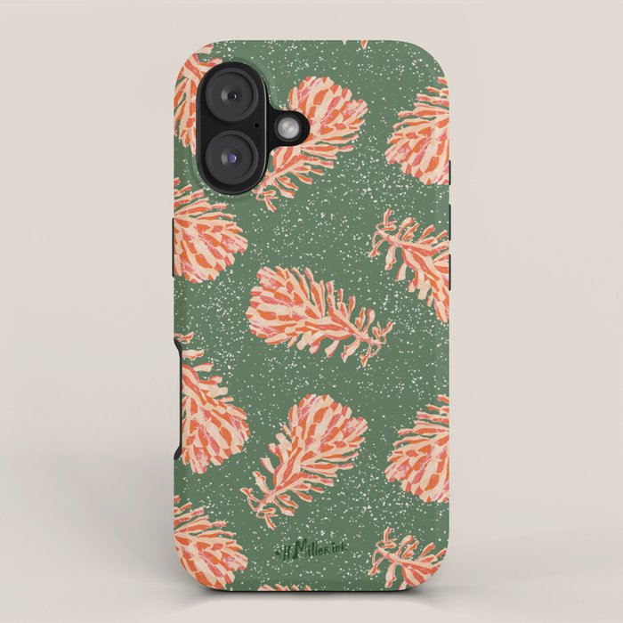 Dancing Pinecones in Sage Green & Red iPhone Case Gallery Image 1
