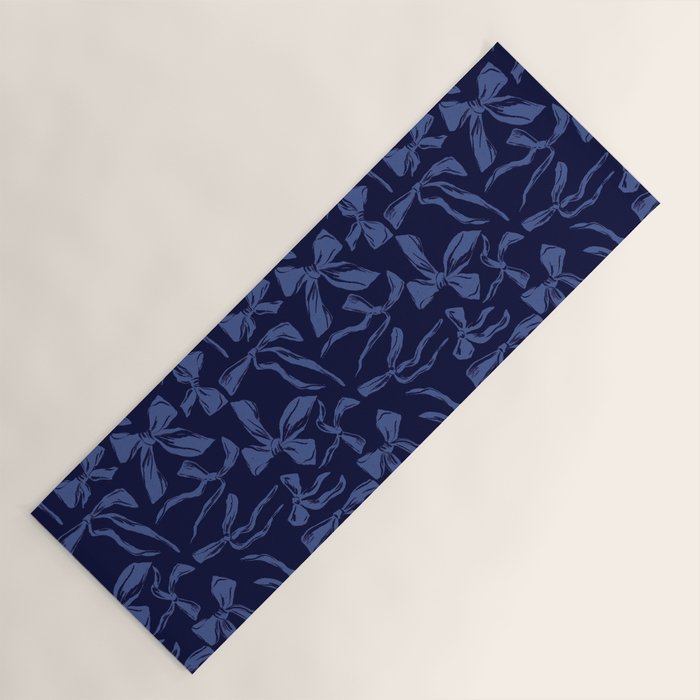 Blue bow pattern with dark background Yoga Mat Gallery Image 1