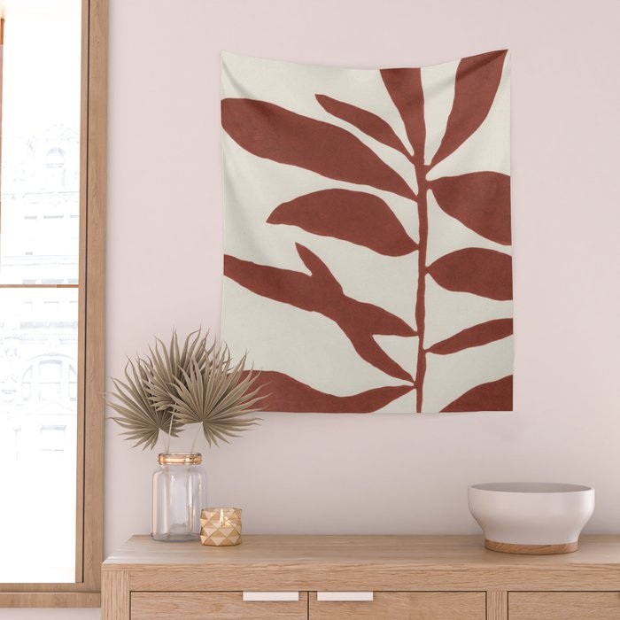 Linocut Branch #3 / Saffron Red Wall Tapestry Gallery Image 2