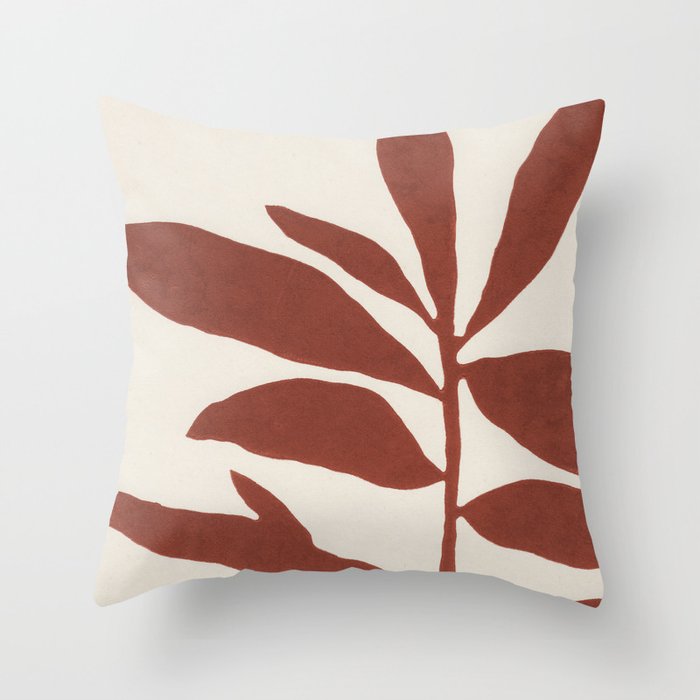 Linocut Branch #3 / Saffron Red Throw Pillow Gallery Image 1