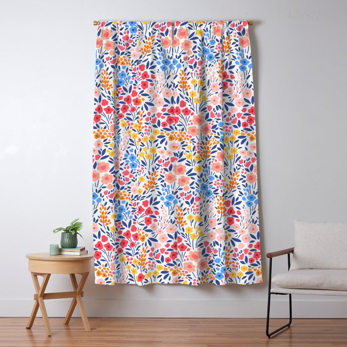 Retro Cottagecore Bright Pastel Ditsy Floral Window Curtain Gallery Image 5