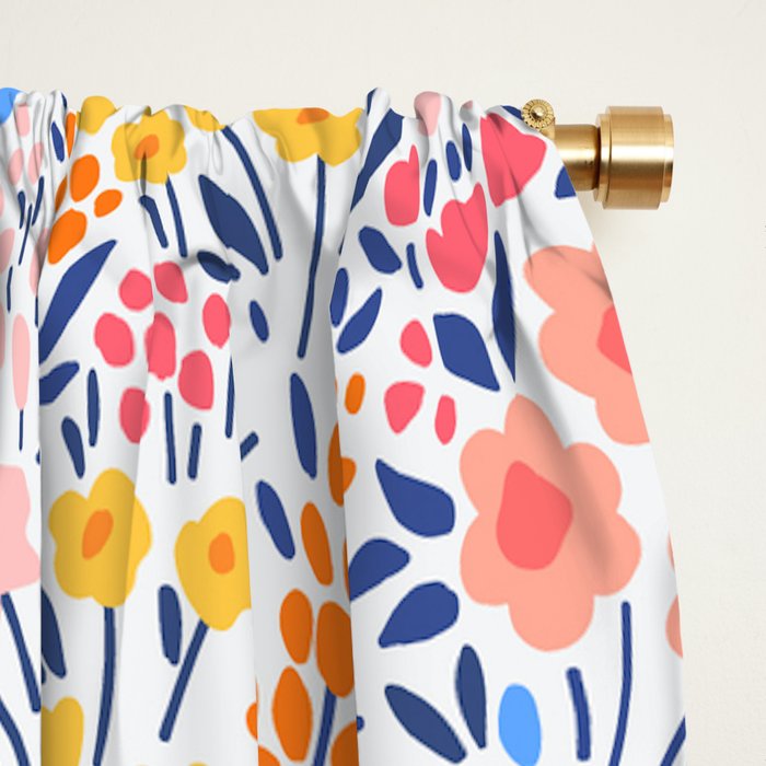 Retro Cottagecore Bright Pastel Ditsy Floral Window Curtain Gallery Image 2