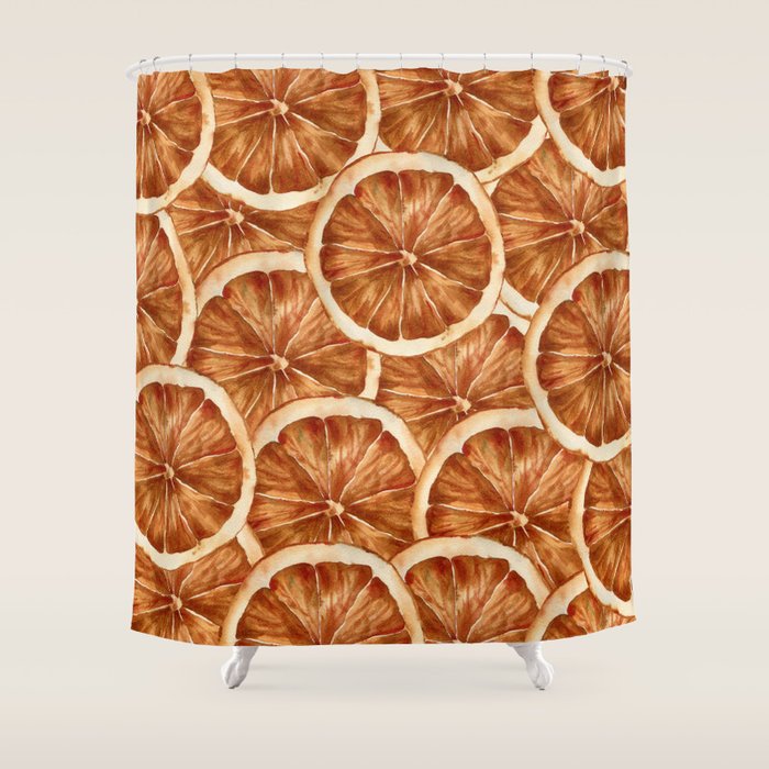 Watercolor, Festive Oranges Shower Curtain Gallery Image 1