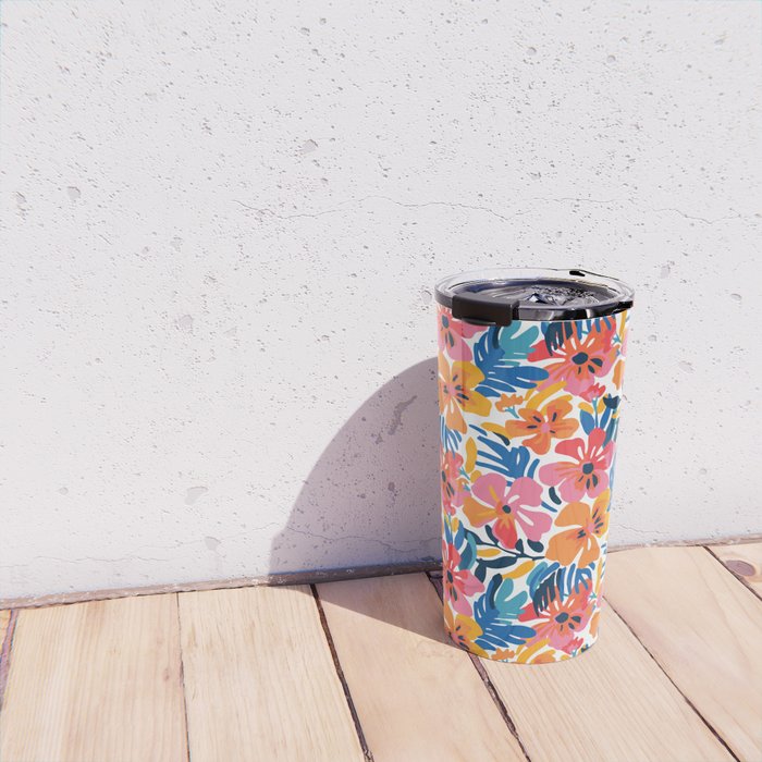 Tropical watercolor flower nature art pattern Travel Mug Gallery Image 4