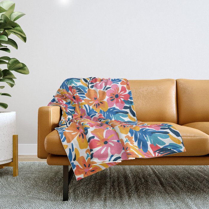 Tropical watercolor flower nature art pattern Throw Blanket Gallery Image 1