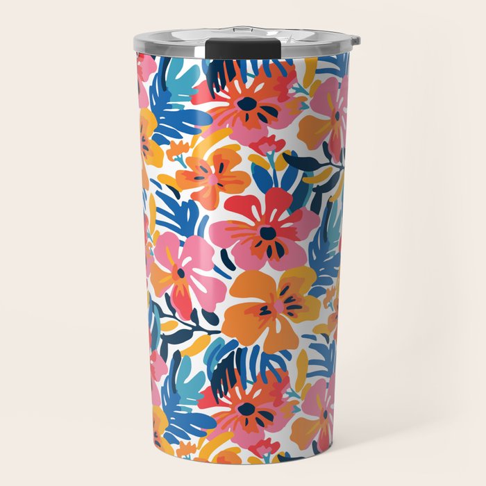 Tropical watercolor flower nature art pattern Travel Mug Gallery Image 1