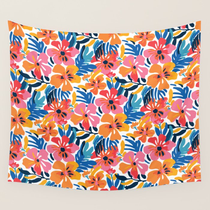 Tropical watercolor flower nature art pattern Wall Tapestry Gallery Image 4