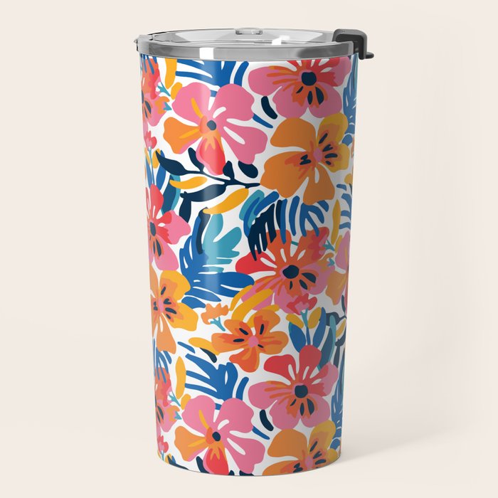 Tropical watercolor flower nature art pattern Travel Mug Gallery Image 2
