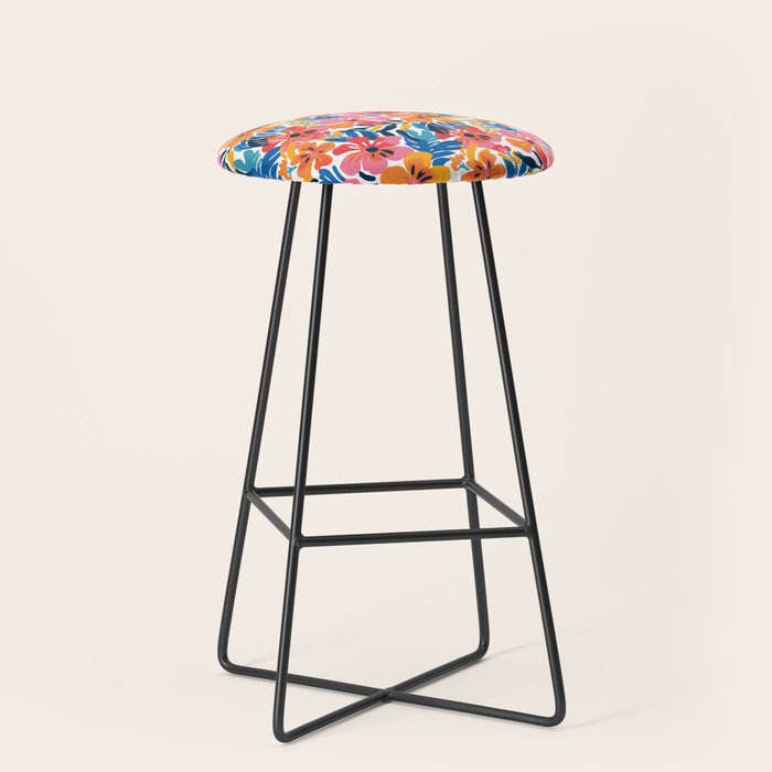 Tropical watercolor flower nature art pattern Stool Gallery Image 1
