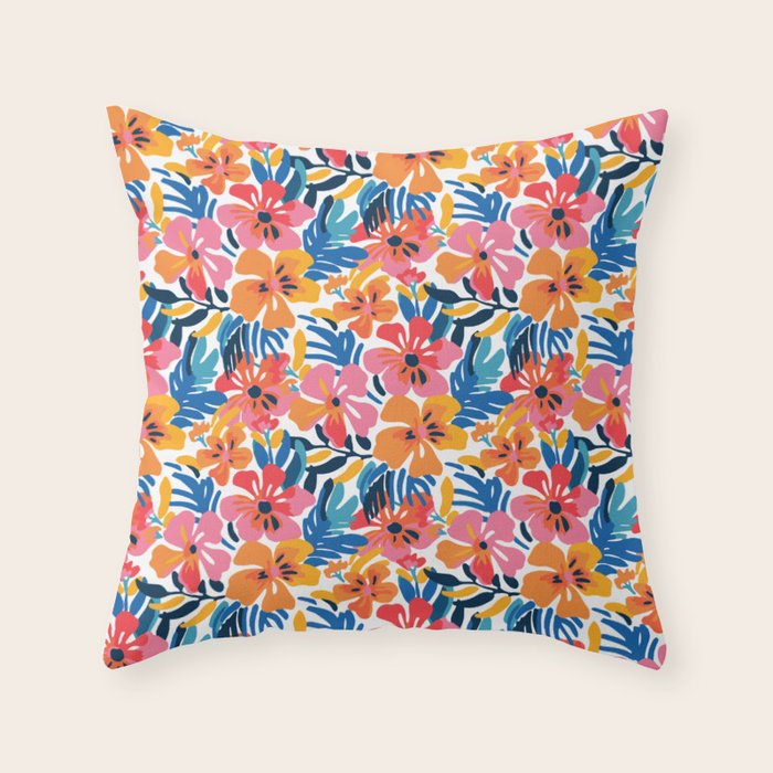 Tropical watercolor flower nature art pattern Throw Pillow Gallery Image 6