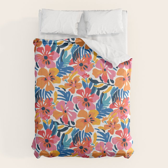 Tropical watercolor flower nature art pattern Comforter Gallery Image 1