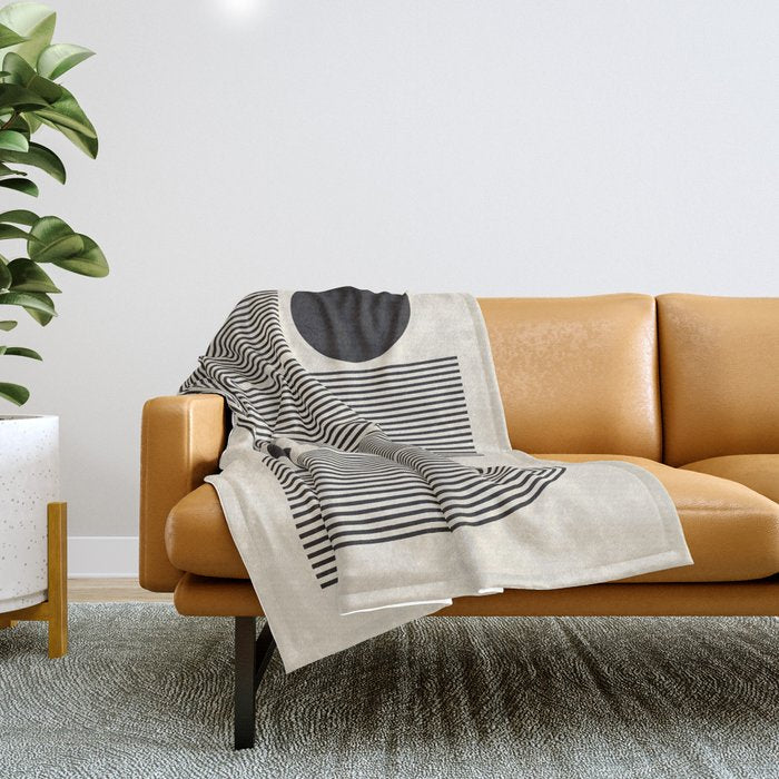 Abstraction_BLACK_LINE_DOT_POP_ART_Minimalism_004D Throw Blanket Gallery Image 1