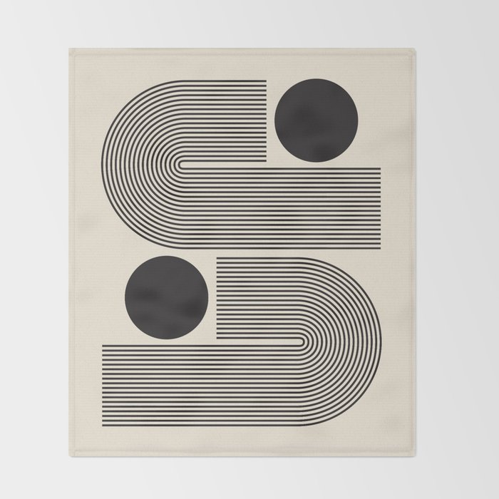 Abstraction_BLACK_LINE_DOT_POP_ART_Minimalism_004D Throw Blanket Gallery Image 2