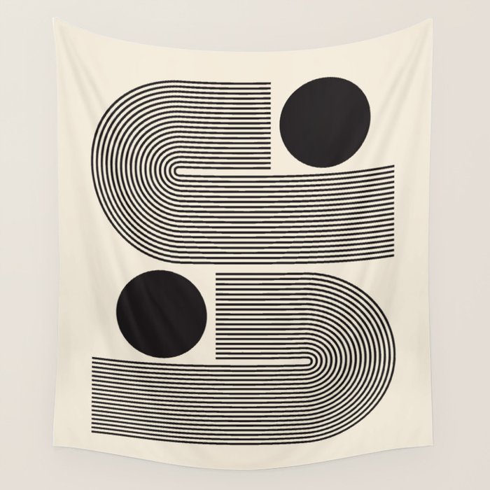 Abstraction_BLACK_LINE_DOT_POP_ART_Minimalism_004D Wall Tapestry Gallery Image 4