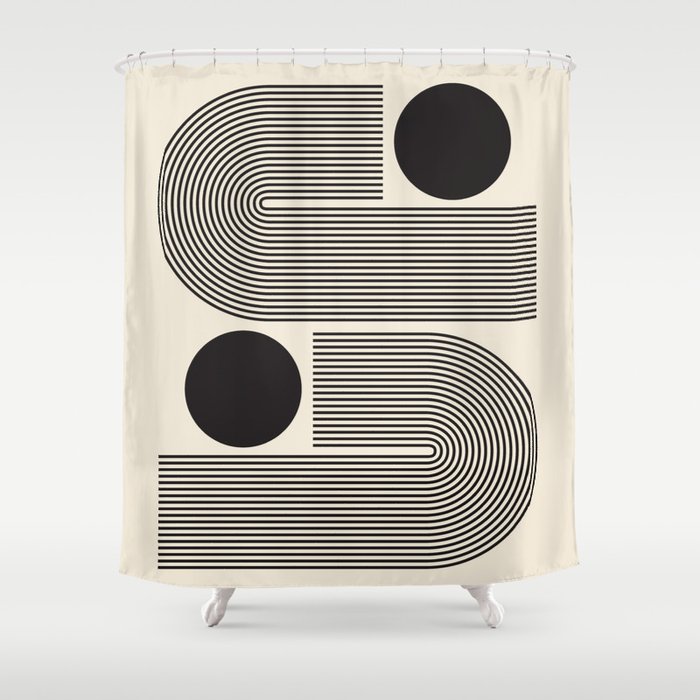 Abstraction_BLACK_LINE_DOT_POP_ART_Minimalism_004D Shower Curtain Gallery Image 1