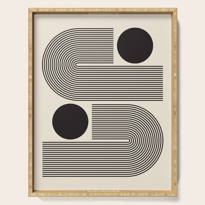 Abstraction_BLACK_LINE_DOT_POP_ART_Minimalism_004D Serving Tray Gallery Image 1
