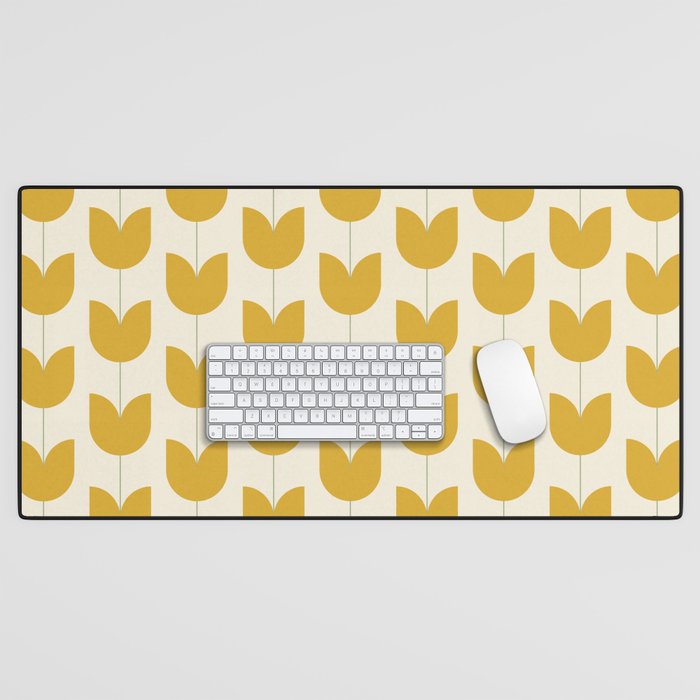 Spring Tulips II Yellow Mid Century Flowers Desk Mat Gallery Image 1