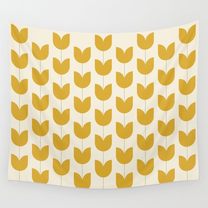 Spring Tulips II Yellow Mid Century Flowers Wall Tapestry Gallery Image 4