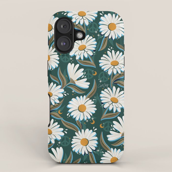 Drippy Daisy Dreamscape - White on Teal iPhone Case Gallery Image 1