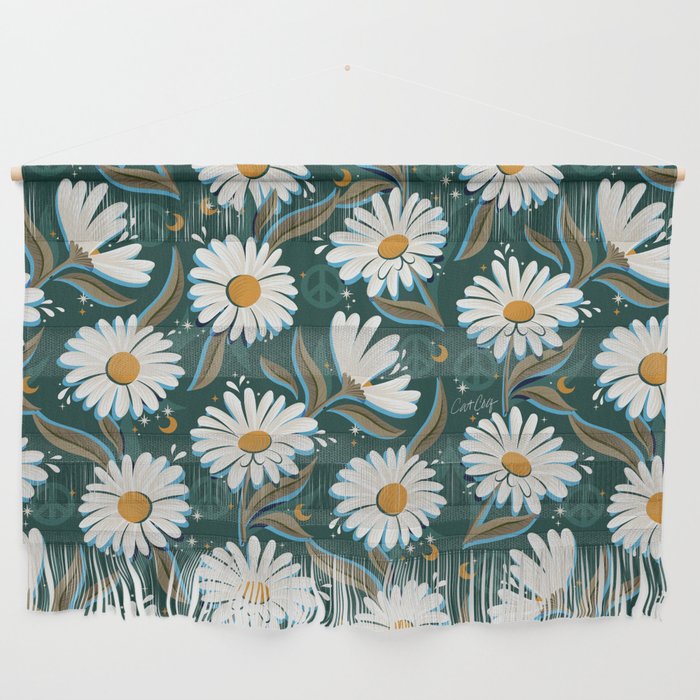 Drippy Daisy Dreamscape - White on Teal Wall Hanging Gallery Image 1