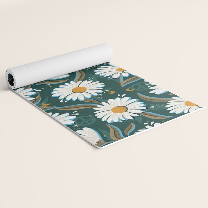 Drippy Daisy Dreamscape - White on Teal Yoga Mat Gallery Image 2