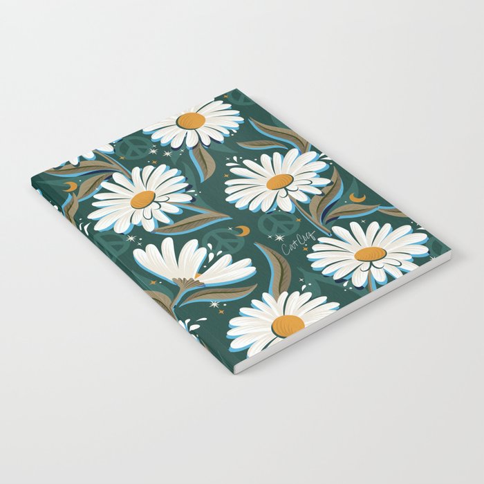 Drippy Daisy Dreamscape - White on Teal Notebook Gallery Image 1