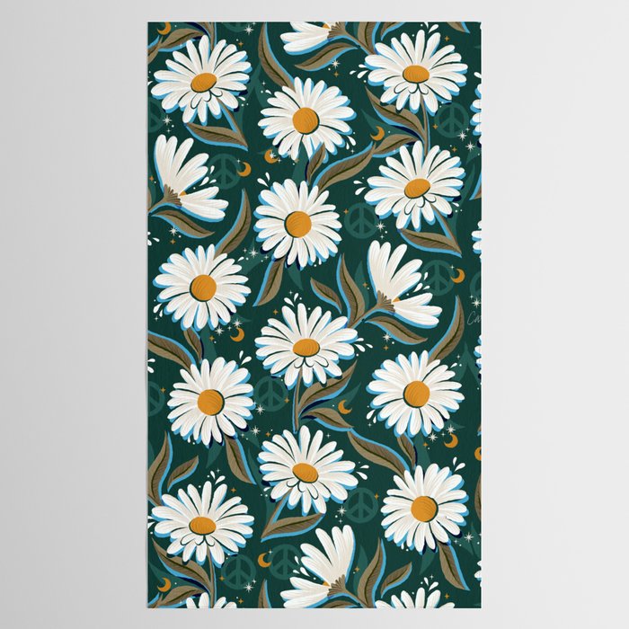Drippy Daisy Dreamscape - White on Teal Tablecloth Gallery Image 2