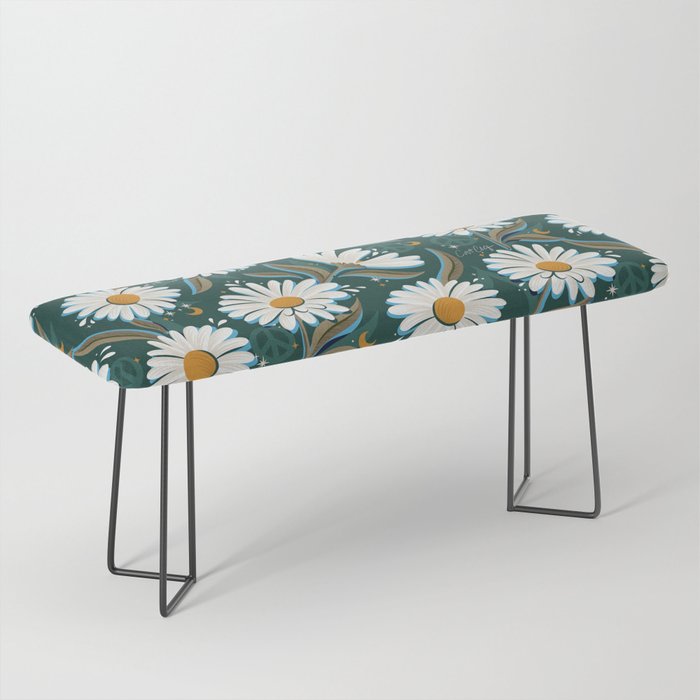 Drippy Daisy Dreamscape - White on Teal Bench Gallery Image 1