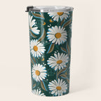 Drippy Daisy Dreamscape - White on Teal Travel Mug Gallery Image 3