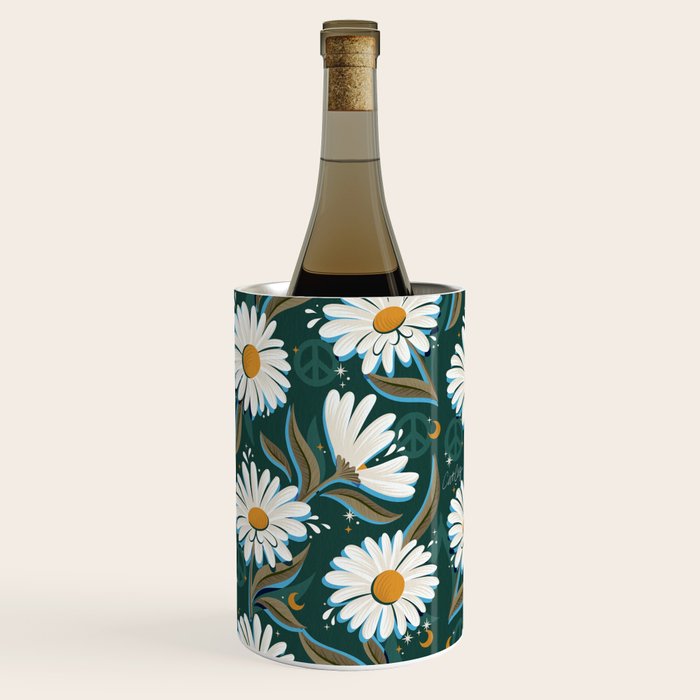 Drippy Daisy Dreamscape - White on Teal Wine Chiller Gallery Image 1
