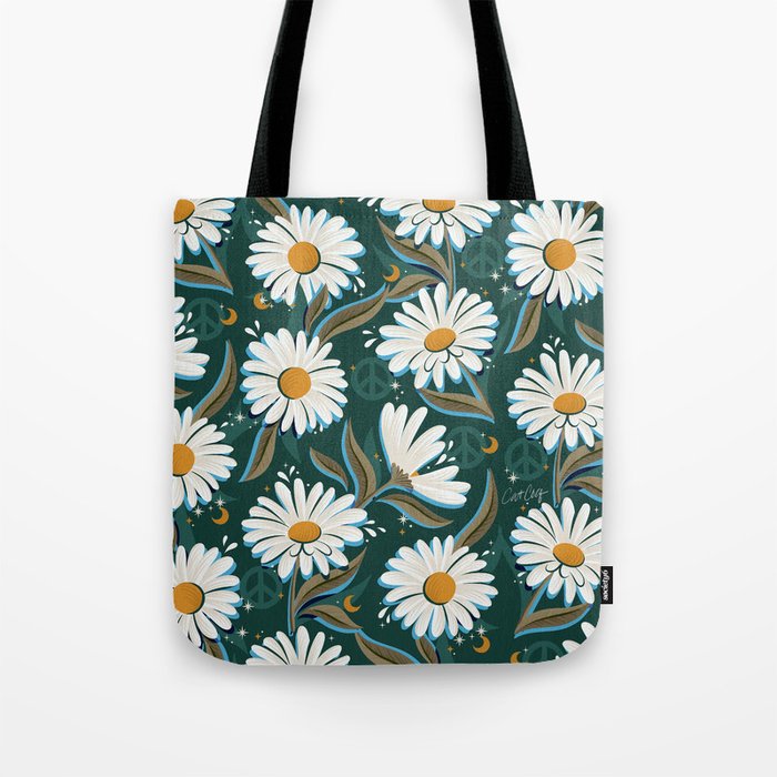 Drippy Daisy Dreamscape - White on Teal Tote Bag Gallery Image 1
