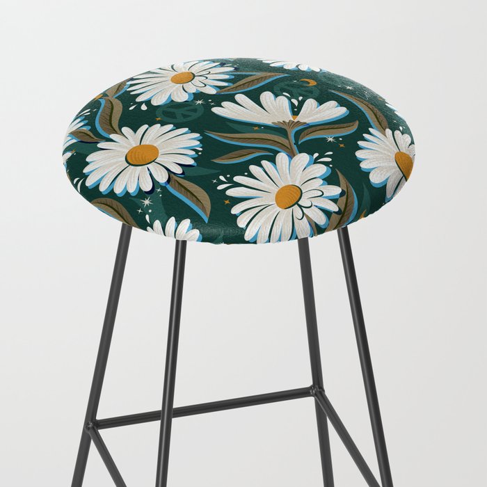 Drippy Daisy Dreamscape - White on Teal Stool Gallery Image 2