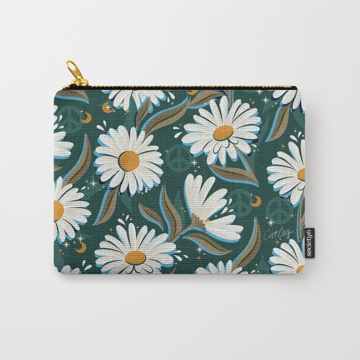 Drippy Daisy Dreamscape - White on Teal Carry All Pouch Gallery Image 1