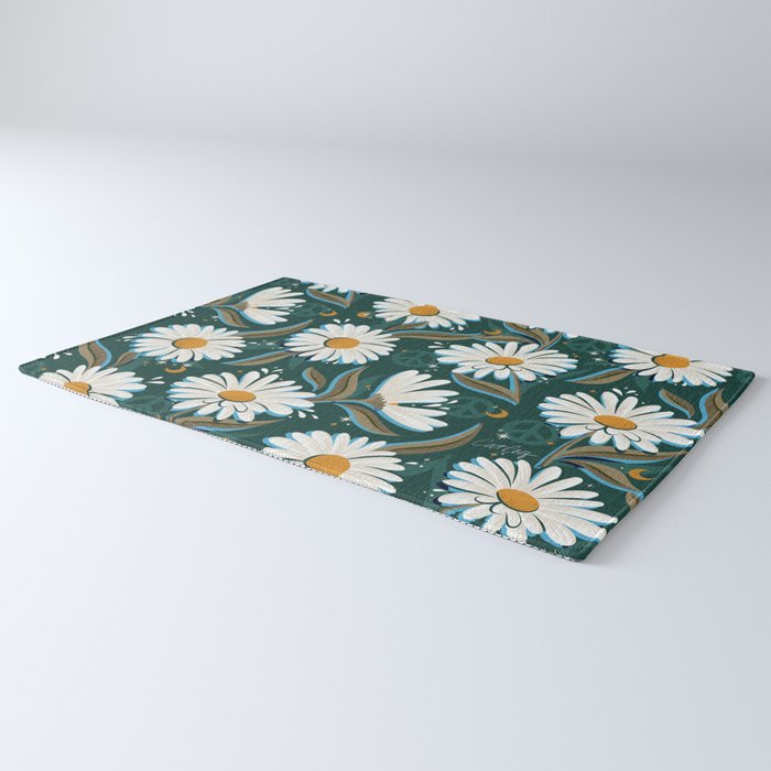 Drippy Daisy Dreamscape - White on Teal Rug Gallery Image 3