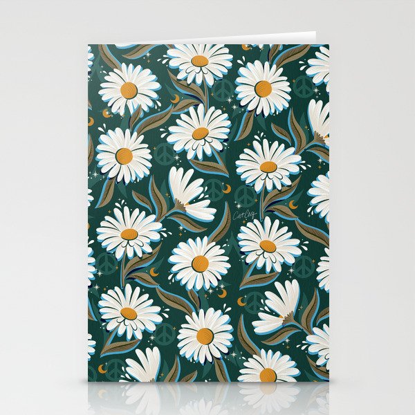 Drippy Daisy Dreamscape - White on Teal Stationery Card Gallery Image 1