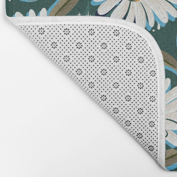 Drippy Daisy Dreamscape - White on Teal Bath Mat Gallery Image 2