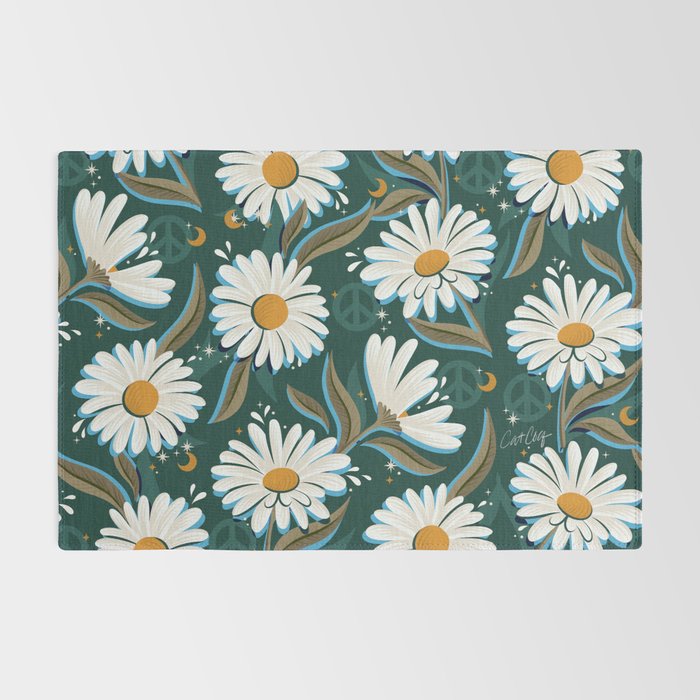 Drippy Daisy Dreamscape - White on Teal Rug Gallery Image 2