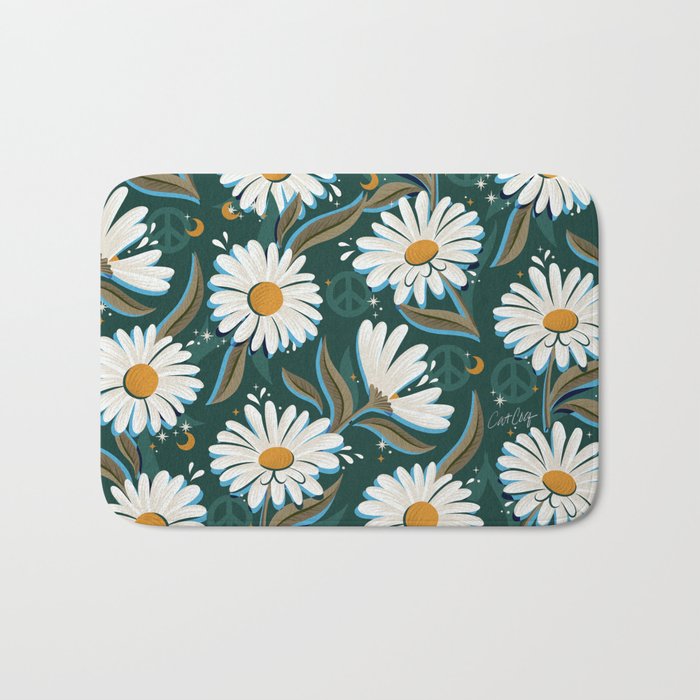 Drippy Daisy Dreamscape - White on Teal Bath Mat Gallery Image 1