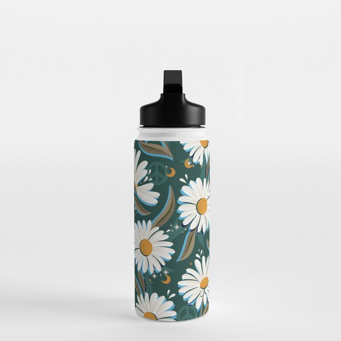 Drippy Daisy Dreamscape - White on Teal Water Bottle Gallery Image 3