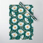 Drippy Daisy Dreamscape - White on Teal Wrapping Paper Gallery Image 1
